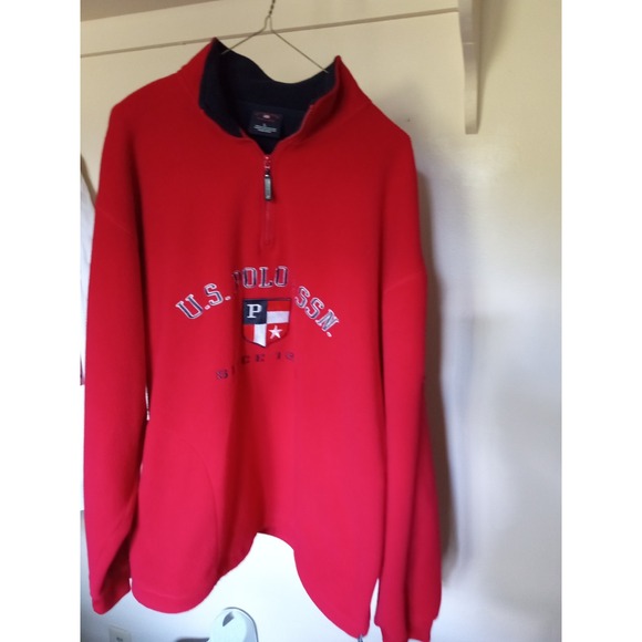 U.S. Polo Assn. Other - US‎ Polo Assn Mens Quarter Zip Fleece Pullover Red Large Embroidered Logo